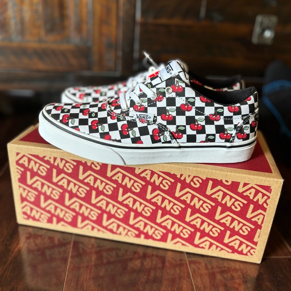Vans Cherry Checkerboard Low-Top Sneakers Black White Red
